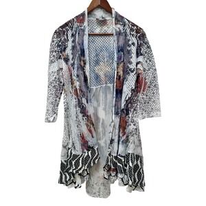 Kamana Womens Kimono Cardigan Sheer‎ Mesh Floral Print Open Front Size S Y2K